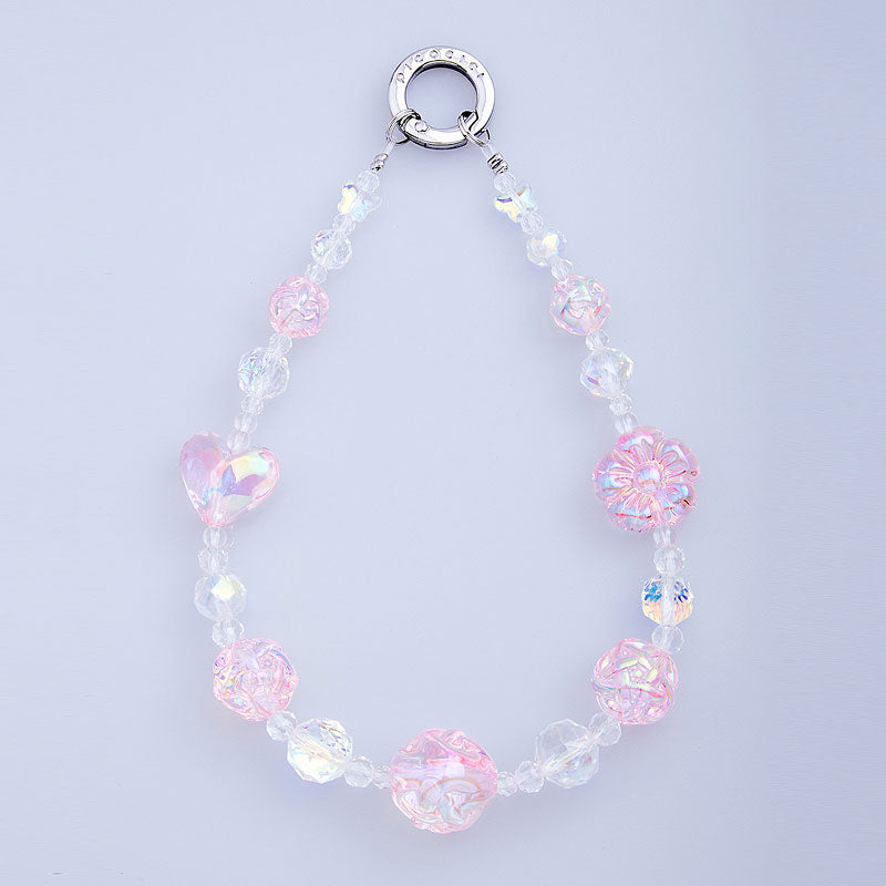 PICOCICI Crystal Clear Beads Phone Carrying Strap Heart Flower Decor Wrist Band PICOCICI Crystal Clear Beads Phone Carrying Strap Heart Flower Decor Wrist Band